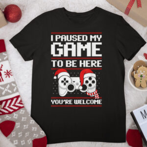 I Paused My Game To Be Here Christmas Gamer Santa Hat Pajama T Shirt