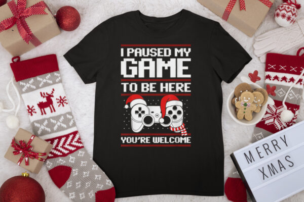 I Paused My Game To Be Here Christmas Gamer Santa Hat Pajama T Shirt