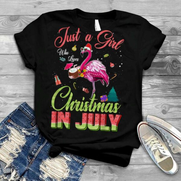 Just A Girl Who Loves Christmas In July Girls Pink Flamingo T Shirt