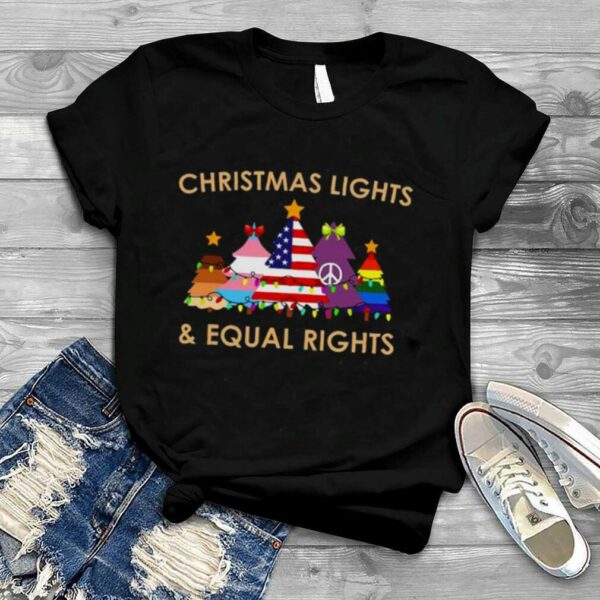 LGBT Christmas lights and Equal Rights shirt