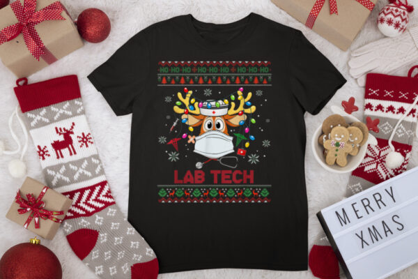 Lab Tech Reindeer Wearing Lights Ugly Sweater For Christmas T Shirt