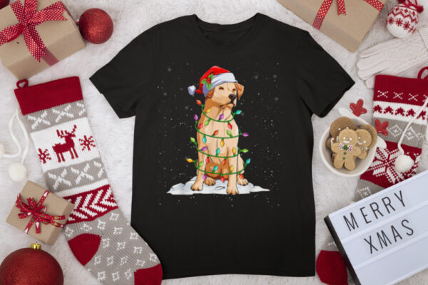 Labrador Dog Santa Christmas Tree Lights Puppy Dog Lover PJ T Shirt