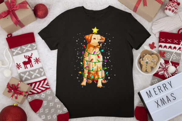 Labrador Retriever Dog Christmas Tree Lights Pajamas Xmas T Shirt