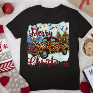 Leopards Plaid Merry Christmas Truck Xmas Holiday T Shirt
