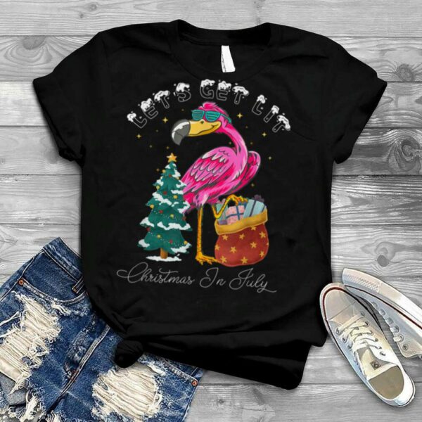 Let’s Get Lit Christmas In July pink Flamingo Design Summer T Shirt