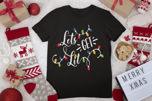 Let’s Get Lit Funny Christmas Lights Xmas Maching Pijama T Shirt