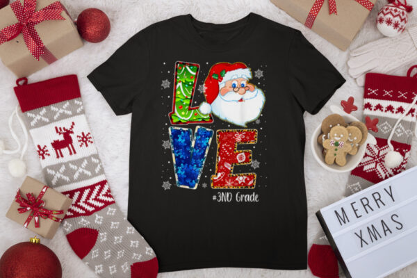 Love 3rd Grade Santa Claus Funny Teacher Christmas Pajama T Shirt