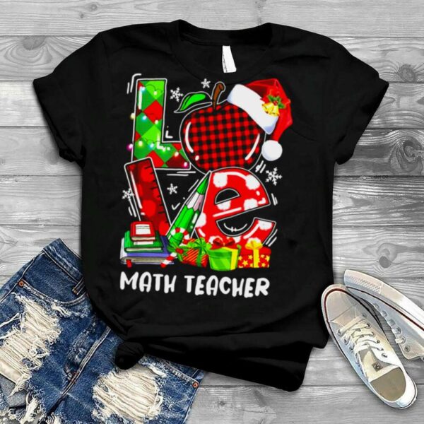 Love Math Teacher Christmas Lights Red Plaid Santa Xmas Shirt