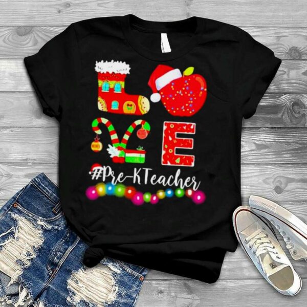 Love Pre k Teacher Merry Christmas Shirt