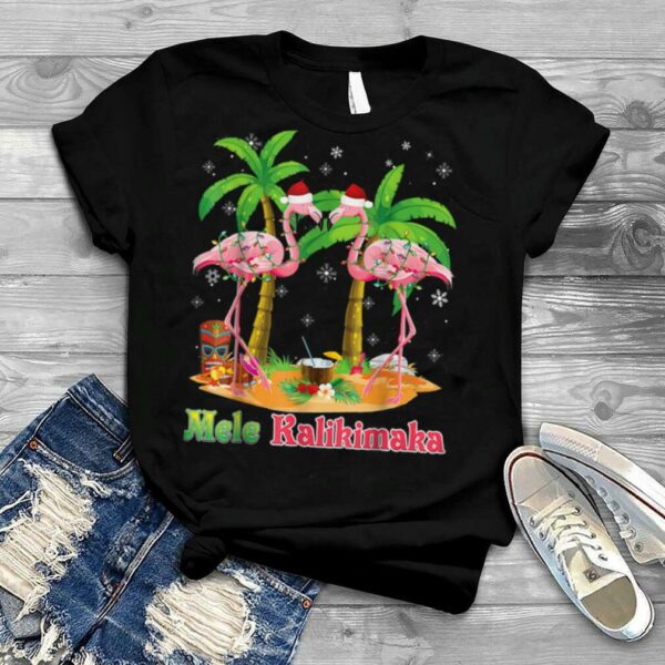 Mele Kalikimaka Flamingo On Beach Christmas Merry In July T Shirt