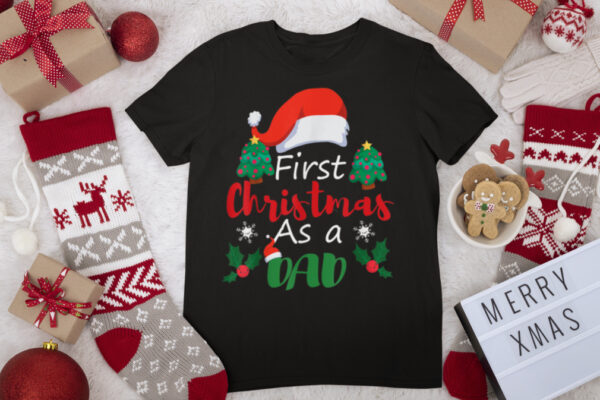 Mens First Christmas As a Dad Xmas Lights 2021 Dad Plaid Costume T Shirt