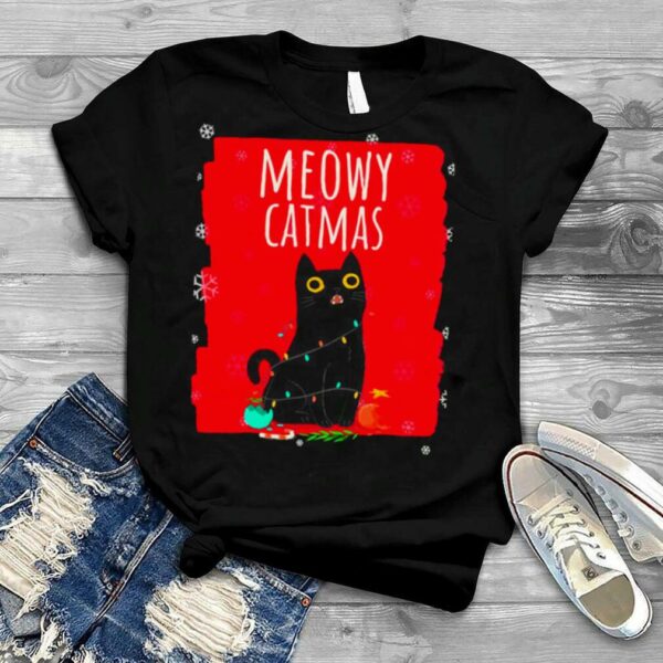 Meowy Catmas Christmas Christ Lights Funny Festive Cat shirt