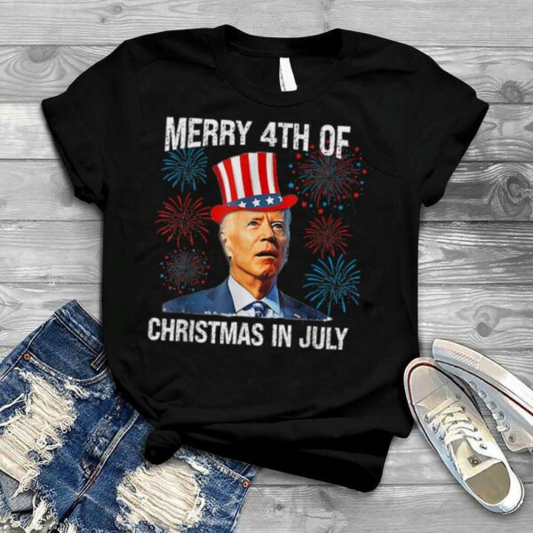 Merry 4th Of Christmas In July Confused Joe Biden USA Flag T Shirt