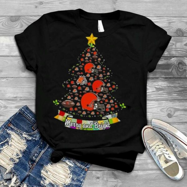 Merry And Bright Cleveland Browns NFL Christmas Tree 2022 Shirt