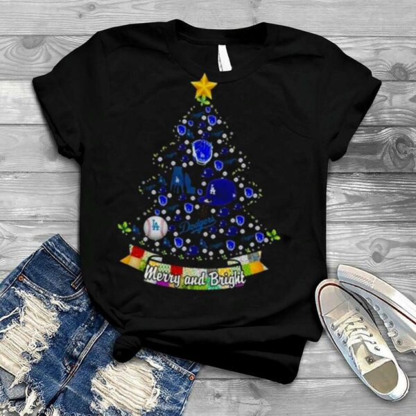 Merry And Bright Los Angeles Dodgers MLB Christmas Tree 2022 Shirt