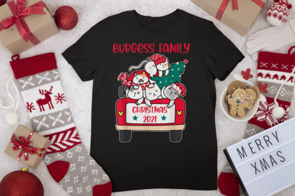 Merry Catmas Christmas truck cat lovers Burgess Family T Shirt