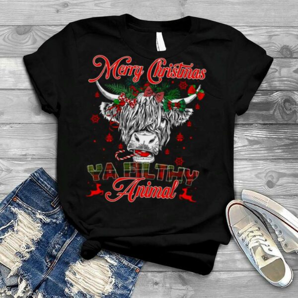 Merry Christmas Animal Highland Cow Heifer shirt