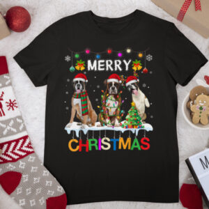 Merry Christmas Boxer Shirt Santa Hat Funny Xmas Lights T Shirt