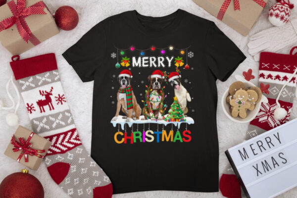 Merry Christmas Boxer Shirt Santa Hat Funny Xmas Lights T Shirt