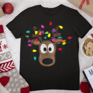 Merry Christmas Christmas Reindeer With Fairy Lights T Shirt