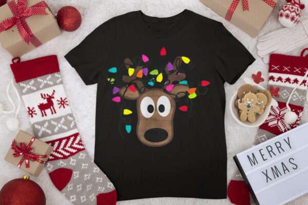 Merry Christmas Christmas Reindeer With Fairy Lights T Shirt