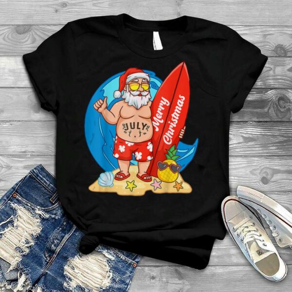 Merry Christmas Funny Santa Surfer Summer Christmas In July T Shirt