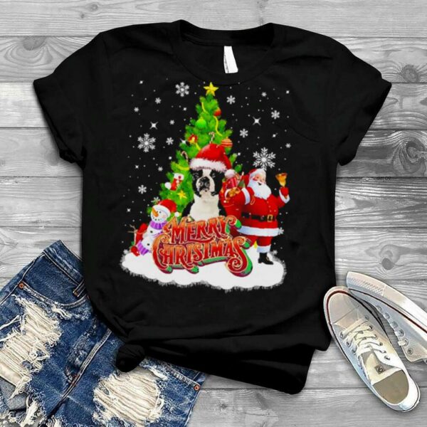 Merry Christmas Santa Claus Black Boston Terrier Sweater Shirt