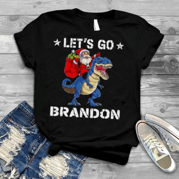 Merry Christmas Santa Claus Riding Dinosaurs Let’s Go Brandon Shirt