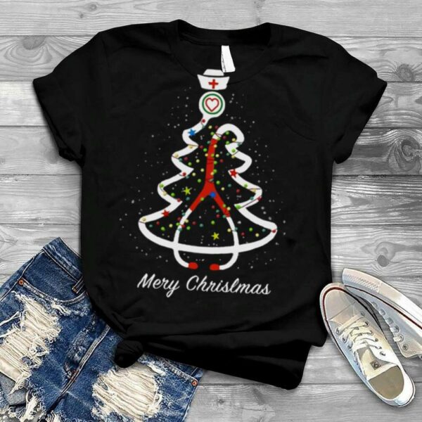 Merry Christmas Stethoscope Pine Noel Nurse shirt