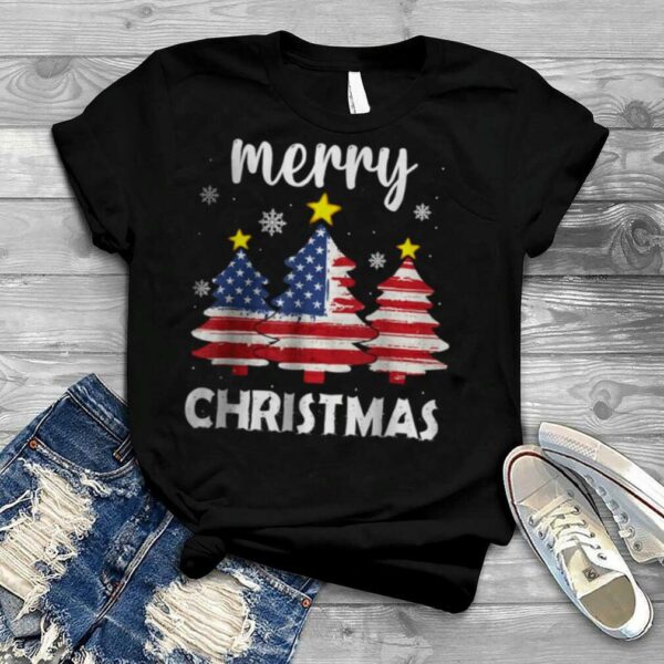 Merry Christmas Tree American Flag US Flag Xmas Pajama Shirt