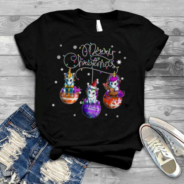 Merry Christmas Unicorn Bauble Motif Christmas Party T Shirt