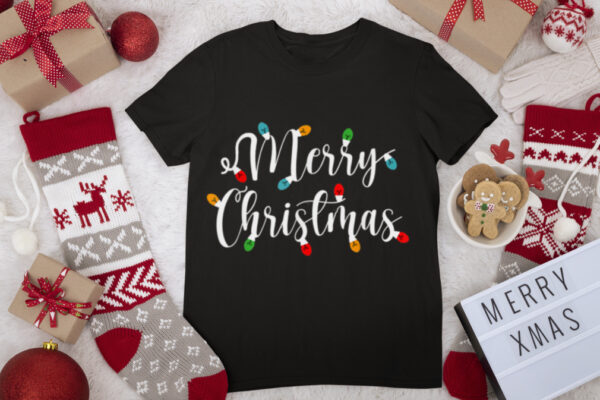 Merry Christmas With Chritsmas Lights Family Christmas Party T Shirt