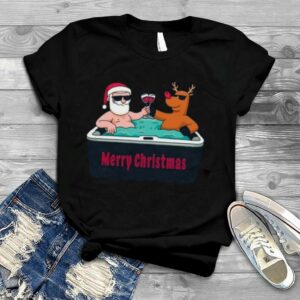 Merry Christmas in july santa claus reindeer wine glasses shirt