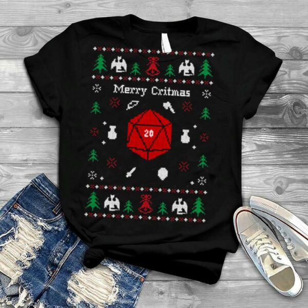 Merry Critmas Dungeons And Dragons Tabletop Rpg Ugly Knitted Pattern Christmas shirt