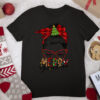 Merry Grandma Messy Bun Plaid Leopard Print Christmas Pajama T Shirt