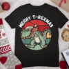 Merry T Rexmas Christmas Dinosaur T Rex Pajamas Boys Kids T Shirt