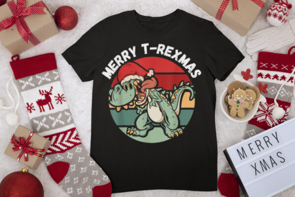 Merry T Rexmas Christmas Dinosaur T Rex Pajamas Boys Kids T Shirt