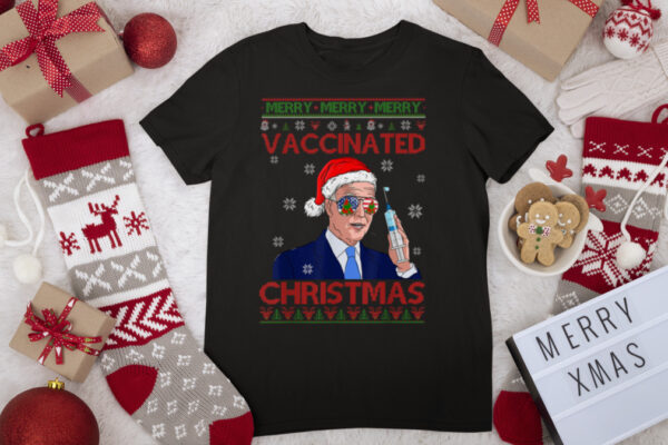 Merry Vaccinated Christmas Funny Joe Biden Vaccine Knitted T Shirt