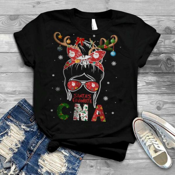 Messy Bun Hair Christmas Present Santa’s Favorite CNA T Shirt