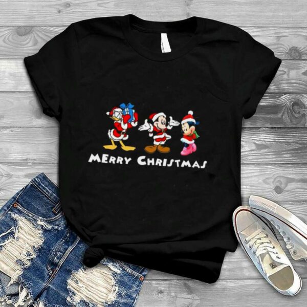 Mickey mouse and Minnie mouse and Duck Santa Merry Christmas shirt