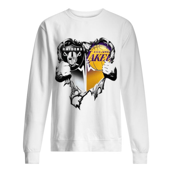 Nice Raiders And Los Angeles Laker Inside Heart shirt