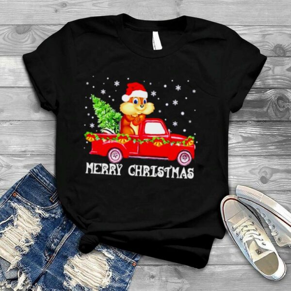 Nice merry Christmas chipmunk truck tree Xmas shirt