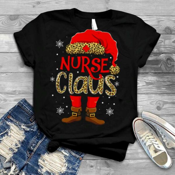 Nurse Claus Leopard Nurse Santa Claus Merry Christmas Shirt