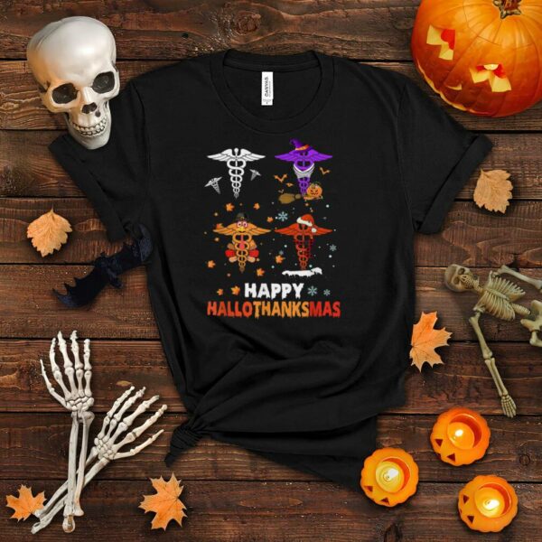 Nurse Halloween Thanksgiving Christmas Happy Hallothanksmas T Shirt