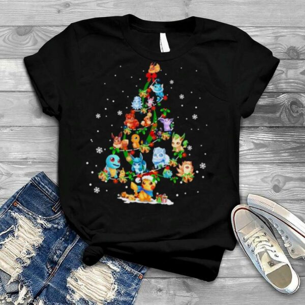 Pikachu Characters Chibi Merry Christmas tree light shirt