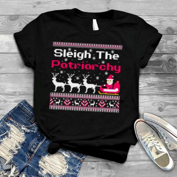 Pink Sleigh The Patriarchy Feminist Christmas shirt