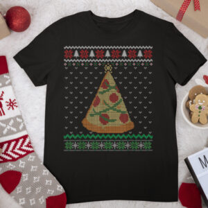 Pizza Christmas Tree Lights Ugly Xmas Sweater Pizza Lovers T Shirt