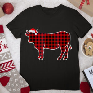 Red Buffalo Plaid Cow Christmas Pajamas Family Women Girls T Shirt