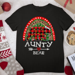 Red Plaid Aunty Bear Christmas Rainbow Pajama Matching T Shirt