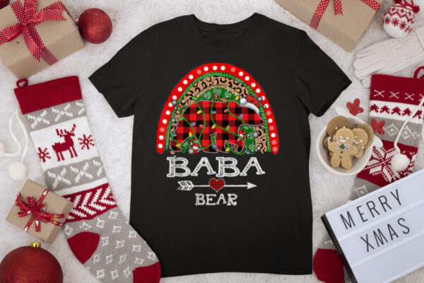 Red Plaid Baba Bear Christmas Rainbow Pajama Matching T Shirt